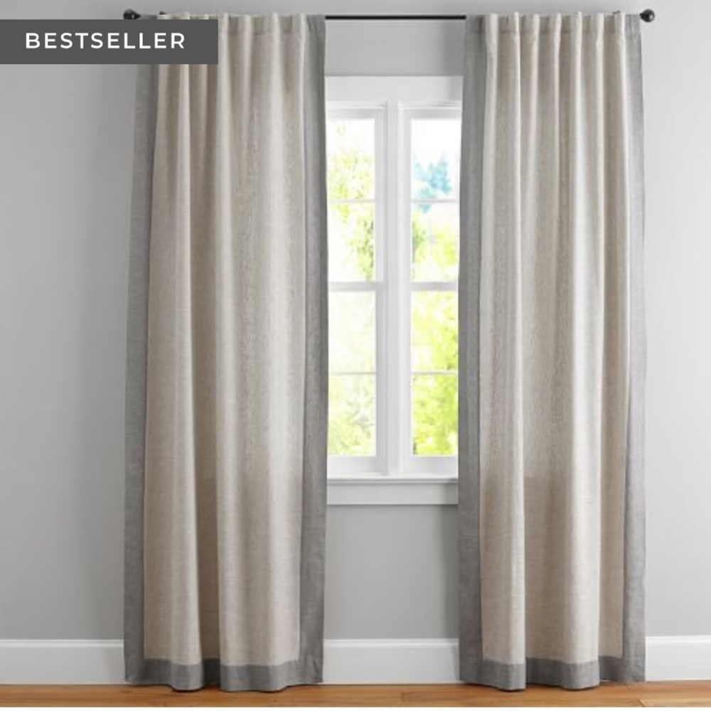 POTTERY BARN LINEN BLEND EMERY FRAMED 50 x 96” 3-in-1 POLE TOP DRAPE PANEL NEW